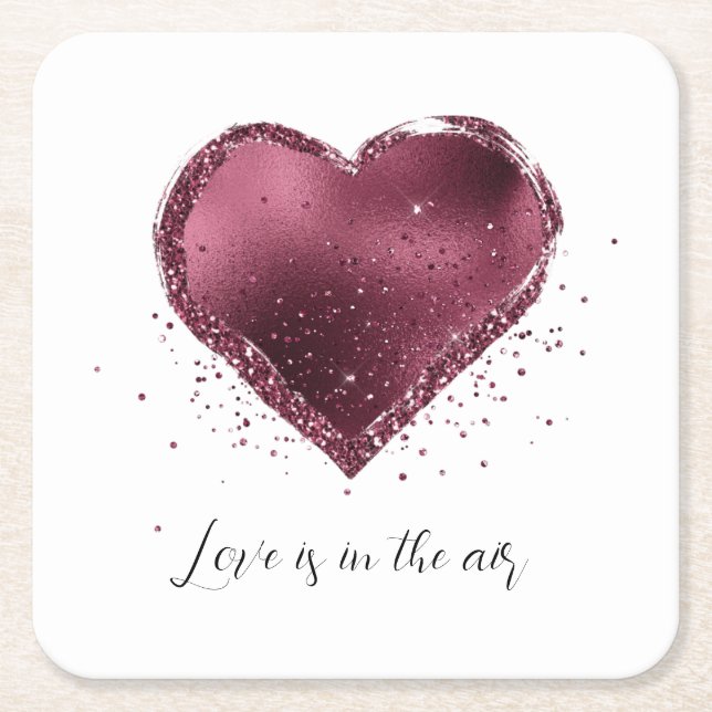 Dessous-de-verre Carré En Papier Burgundy Cherry Glitter Sparkle Heart Love  (Devant)