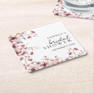 Dessous-de-verre Carré En Papier Burgundy et rose aquarelle floral Baby Shower