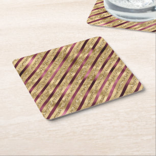 Dessous-de-verre Carré En Papier Burgundy Red Gold Parties scintillant Stripes