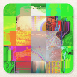 Dessous-de-verre Carré En Papier Bus 1521 Abstrait Glitch Art Cyberpunk Grille 