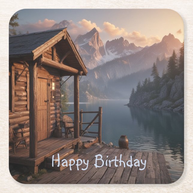 Dessous-de-verre Carré En Papier Cabine Sur Le Lac (Devant)