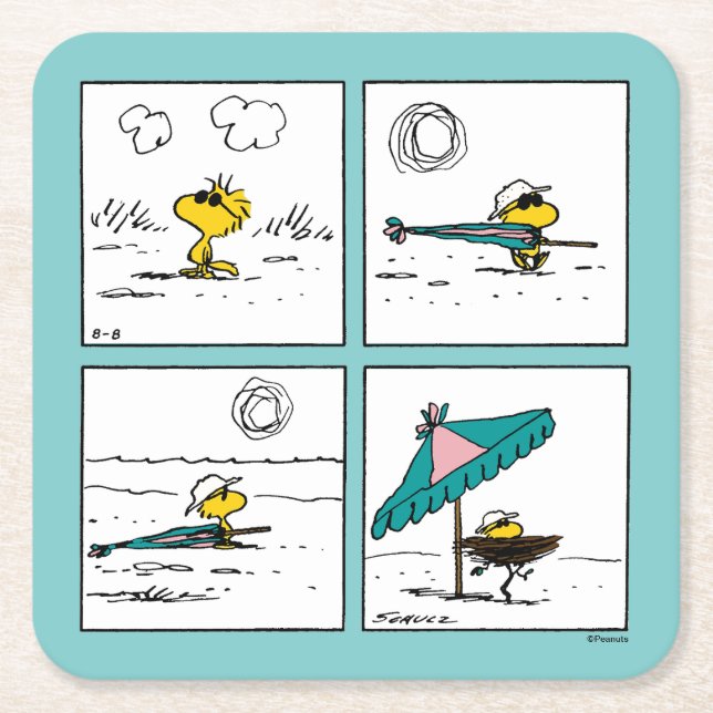 Dessous-de-verre Carré En Papier cacahuètes | Bois de bois à la plage (Devant)