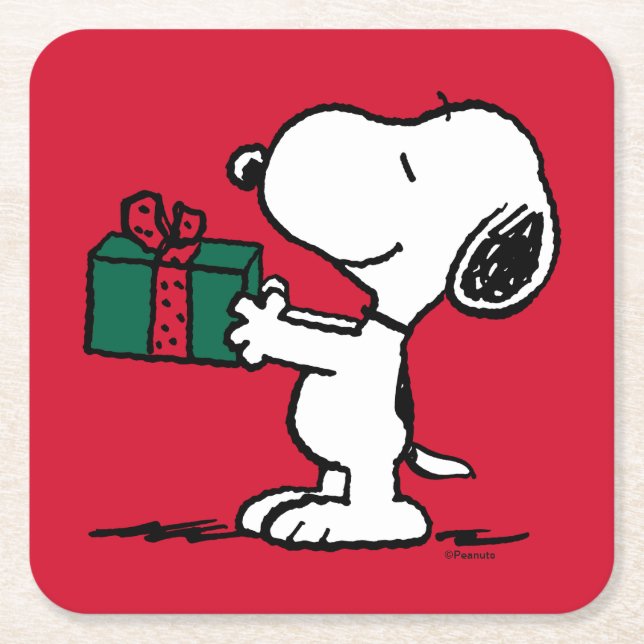 Dessous-de-verre Carré En Papier cacahuètes | Snoopy Christmas Gift Giver (Devant)