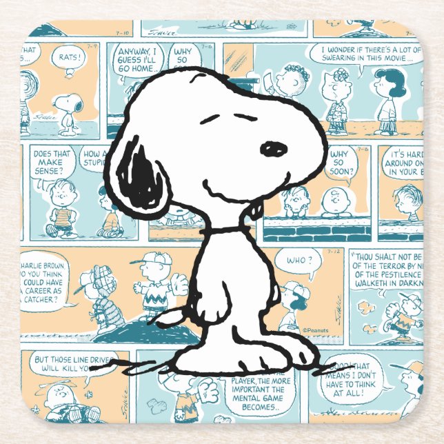 Dessous-de-verre Carré En Papier cacahuètes | Snoopy Comic Motif (Devant)