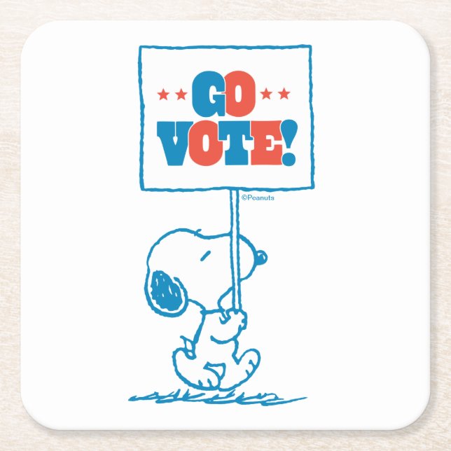 Dessous-de-verre Carré En Papier cacahuètes | Snoopy - Go Vote Sign (Devant)