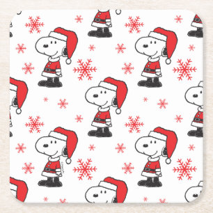 Dessous-de-verre Carré En Papier cacahuètes   Snoopy Santa Claus