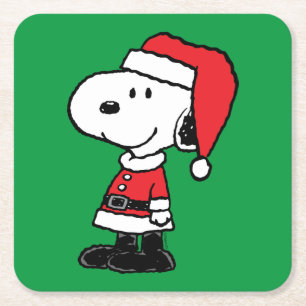 Dessous-de-verre Carré En Papier cacahuètes   Snoopy Santa Claus