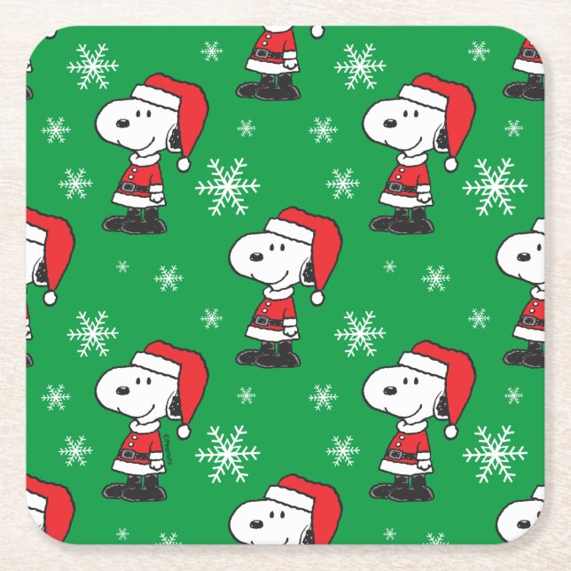Dessous-de-verre Carré En Papier cacahuètes | Snoopy Santa Claus (Devant)
