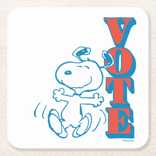 Dessous-de-verre Carré En Papier cacahuètes | Snoopy - Vote (Devant)