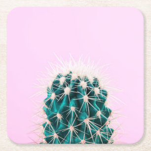 Dessous-de-verre Carré En Papier Cactus de Prickley sur le rose