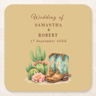 Dessous-de-verre Carré En Papier Cactus désert Arizona Cactées Mariage Cowboy 