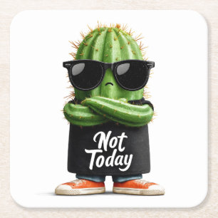 Dessous-de-verre Carré En Papier Cactus "Pas aujourd'hui" avec lunettes de soleil e