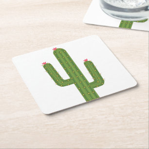 Dessous-de-verre Carré En Papier Cactus vert à fleur rose du sud-ouest