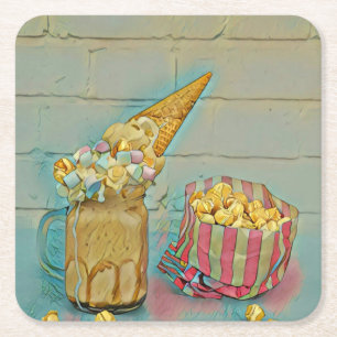 Dessous-de-verre Carré En Papier Cadeau amoureux de crème glacée