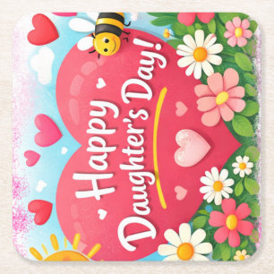 DESSOUS-DE-VERRE CARRÉ EN PAPIER CADEAU COLORÉ D'AMOUR MODERNE POUR FILLE