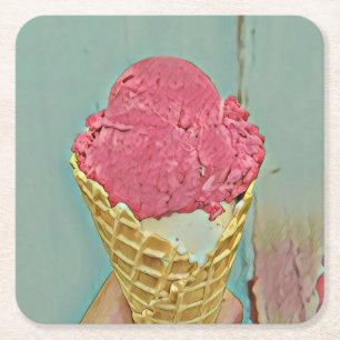 Dessous-de-verre Carré En Papier Cadeau d'anniversaire de crème glacée