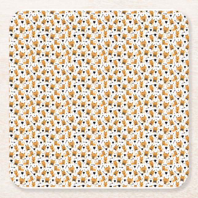 Dessous-de-verre Carré En Papier Cadeau de chat | Cute Chat Motif Enfant (Devant)