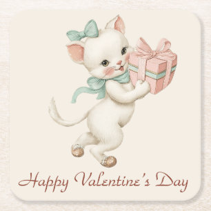 Dessous-de-verre Carré En Papier Cadeau de chaton vintage pour la Saint-Valentin