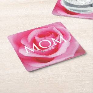 Dessous-de-verre Carré En Papier Cadeau Fleur Rose Pâle Nouvelle Maman Maman Établi