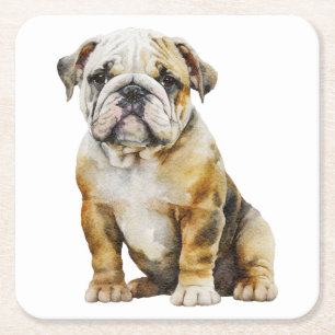 Dessous-de-verre Carré En Papier Cadeaux de Bulldog anglais mignon Aquarelle Chien