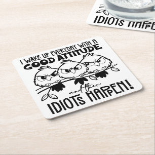 Dessous-de-verre Carré En Papier Cadeaux de citation d'oiseau drôle Idiots Happen