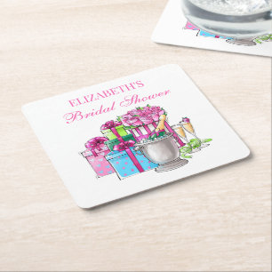Dessous-de-verre Carré En Papier Cadeaux de douche de mariage Preppy Champagne Rose