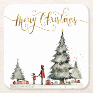 Dessous-de-verre Carré En Papier Cadeaux de Noël sous l'arbre