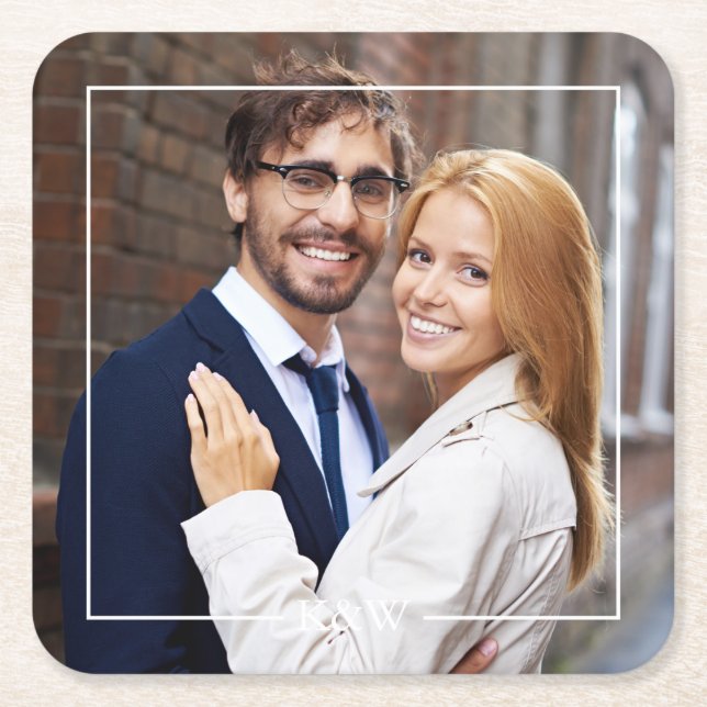 Dessous-de-verre Carré En Papier Cadre Carré Moderne avec Monogramme de Photo (Devant)