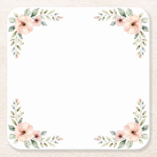 Dessous-de-verre Carré En Papier Cadre de coin de mariage à l'aquarelle florale ros
