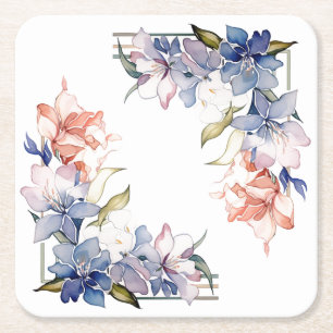 Dessous-de-verre Carré En Papier Cadre de fleurs : Dessous de verre Mariage personn
