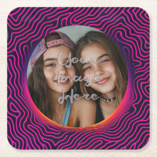 Dessous-de-verre Carré En Papier Cadre de photo personnalisé Neon Vaporwave Swirl