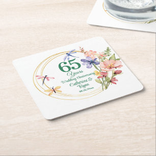 Dessous-de-verre Carré En Papier Cadre doré pour le 65e anniversaire de mariage au