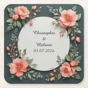 Dessous-de-verre Carré En Papier Cadre floral à l'aquarelle élégant