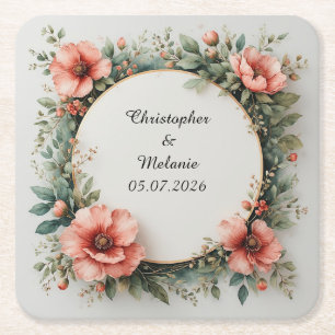 Dessous-de-verre Carré En Papier Cadre floral à l'aquarelle élégant