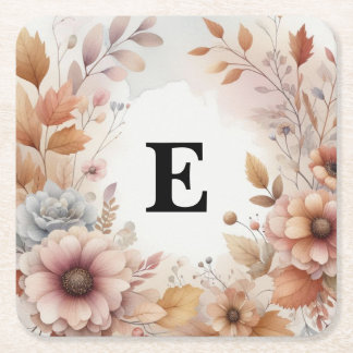 Dessous-de-verre Carré En Papier Cadre floral de feuilles d'automne à l'aquarelle p