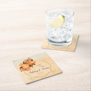 Dessous-de-verre Carré En Papier Cadre Or Et Fleurs