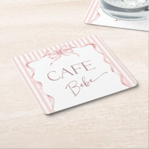 Dessous-de-verre Carré En Papier Cafe Bebe Fille Café Rose Rétro Baby Shower