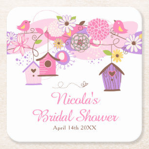 Dessous-de-verre Carré En Papier Cages à oiseaux floraux roses et violets Shower de