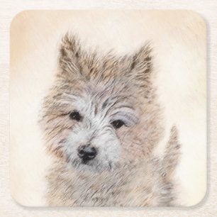 Dessous-de-verre Carré En Papier Cairn Terrier Peinture Chiot - Art Chien original