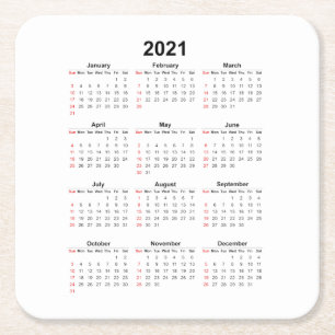 Dessous-de-verre Carré En Papier Calendrier mensuel 2021