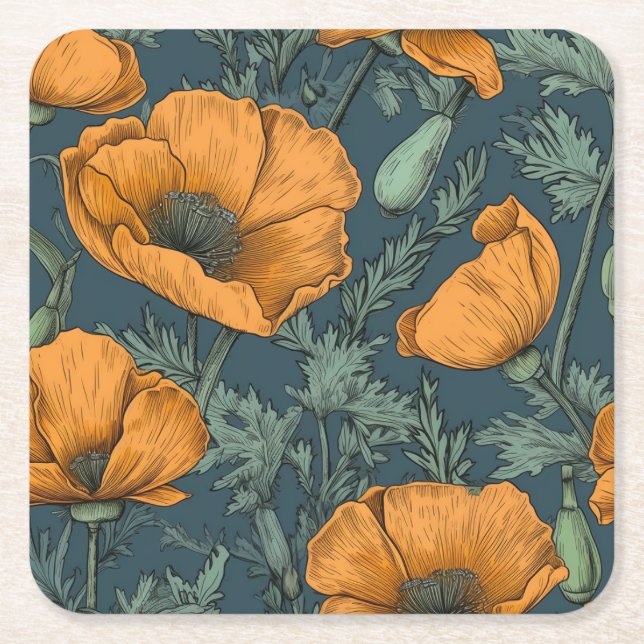 Dessous-de-verre Carré En Papier California Poppies Floral Coaster (Devant)