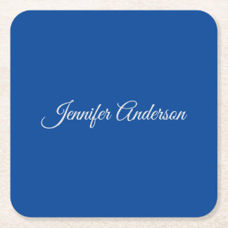 Dessous-de-verre Carré En Papier Calligraphie Chic Elégant Bleu Profond Personnalis