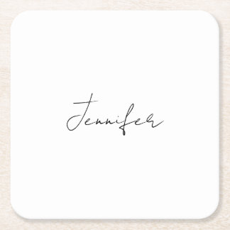 Dessous-de-verre Carré En Papier Calligraphie Elégant Noir Blanc Plaine Nom simple
