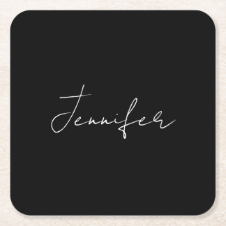 Dessous-de-verre Carré En Papier Calligraphie Elégant Noir Blanc Plaine Nom simple