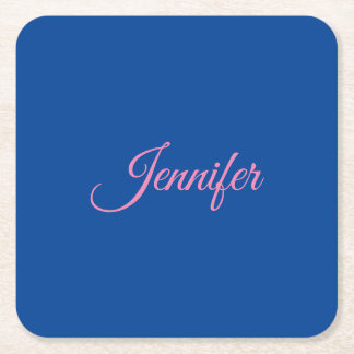 Dessous-de-verre Carré En Papier Calligraphie Elegant rose Bleu Nom personnalisé