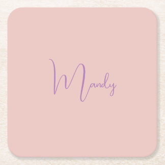 Dessous-de-verre Carré En Papier Calligraphie Élégant Rose Or Plaine Nom simple