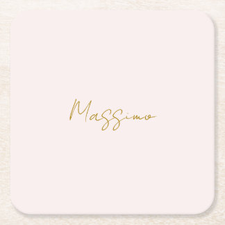 Dessous-de-verre Carré En Papier Calligraphie élégante de couleur or et pastel Nom 