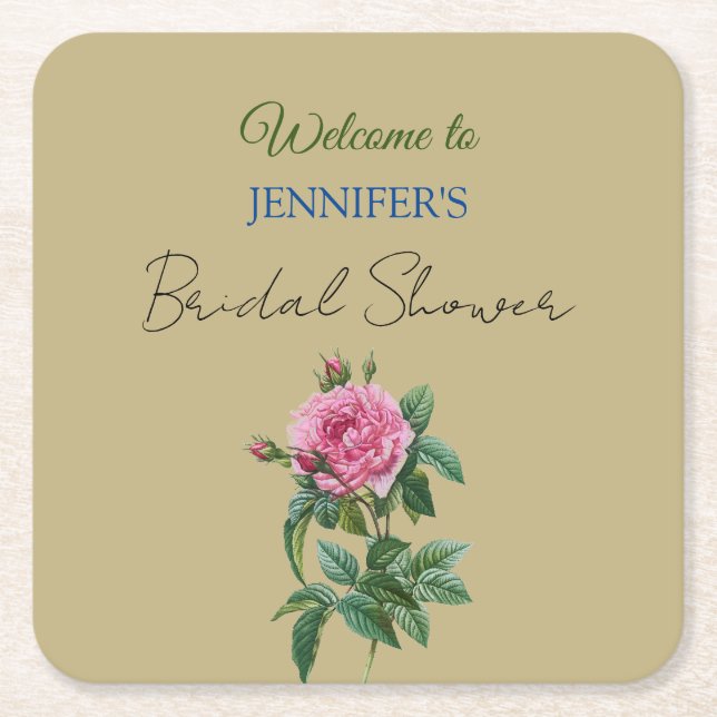 Dessous-de-verre Carré En Papier Calligraphie Élégante Fête des mariées d'accueil f (Devant)