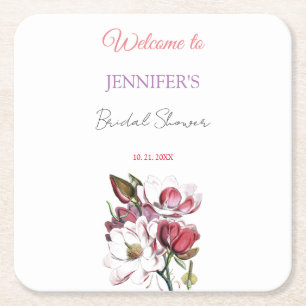 Dessous-de-verre Carré En Papier Calligraphie Élégante Fleurs Bienvenue Shower de M