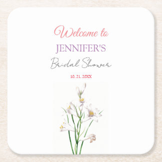 Dessous-de-verre Carré En Papier Calligraphie Élégante Fleurs Bienvenue Shower de M